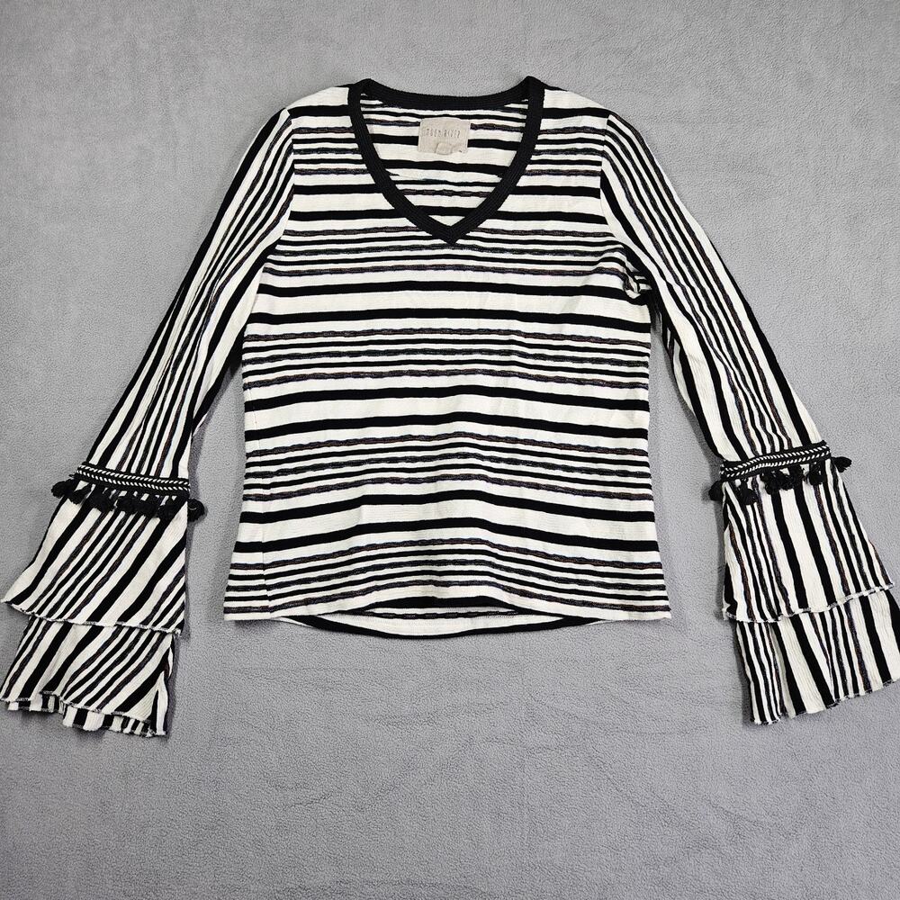 Anthropologie Moon River Blouse Women XS Bell Sleeve Top Tassels Boho Hippie Y2K